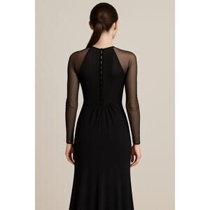 Vintage 90s Ann Taylor Mesh Sleeve Victorian Button Back Midi Dress Black Size 2